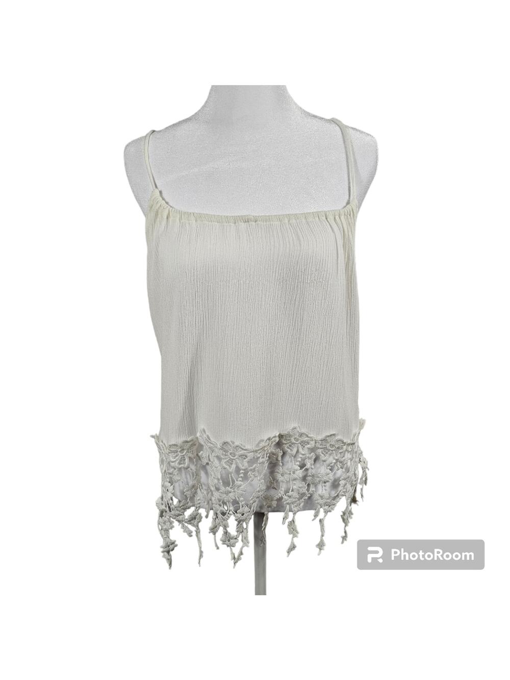 Aiden Y Sleeveless Gauze-like Flowy Crocheted Floral Fringe Crop Top L